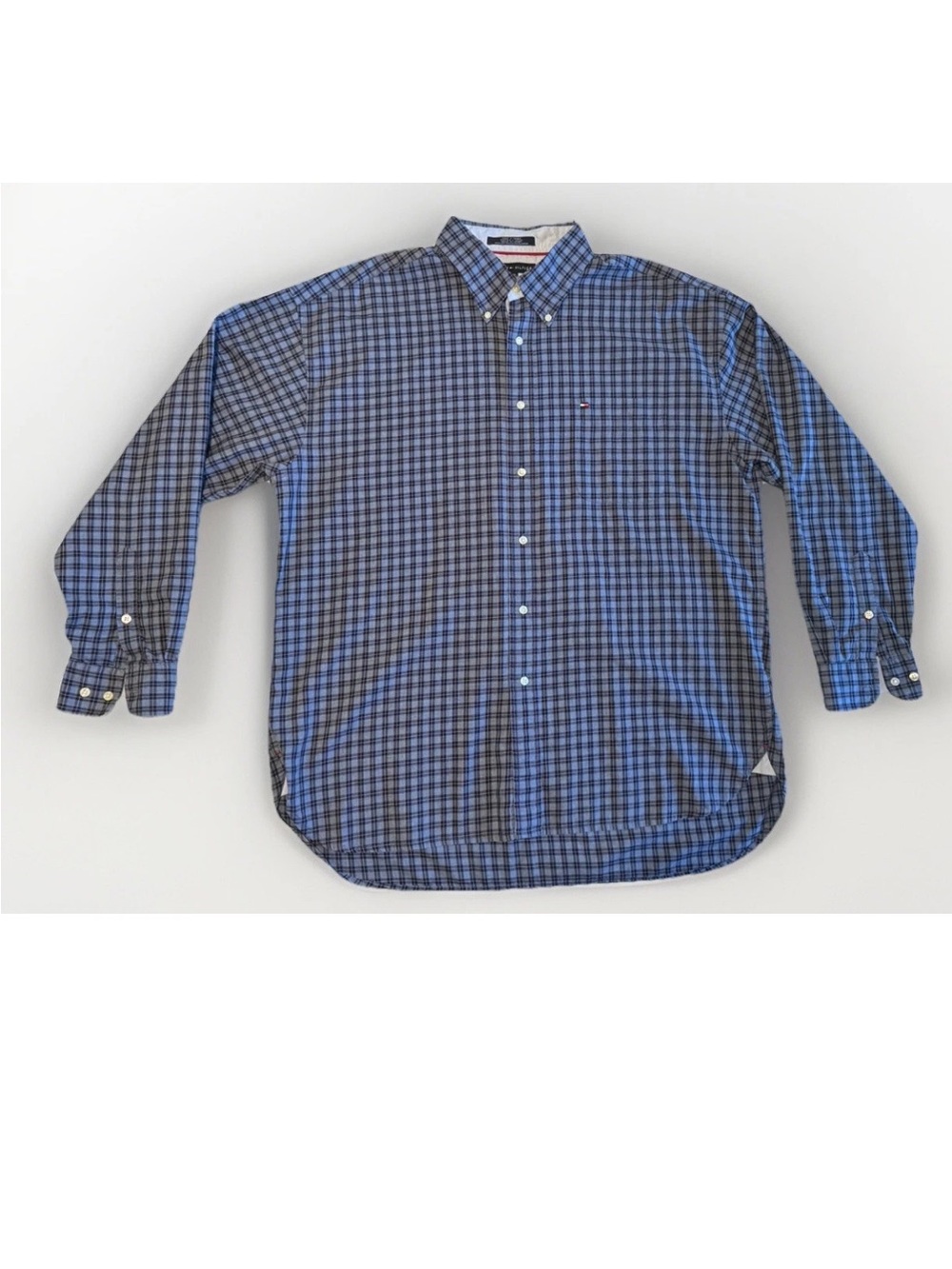 Tommy Hilfiger Shirt Men XXL Blue Plaid Long Sleeve Button Down Cotton Classic